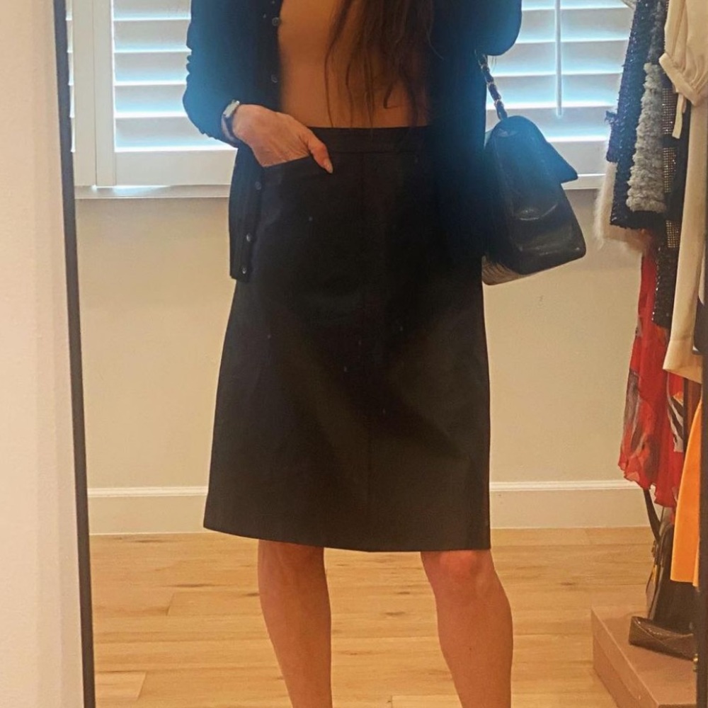 Chanel Autumn 2001 Vintage Black Lambskin Leather Skirt French Size 36